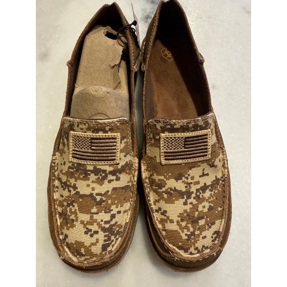 Ariat Cruiser Loafers Women 9.5B Brown Camo American Flag Suede Slip On 10024892